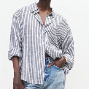 Reformation Linen Striped Women's Button up Top, Size Small|